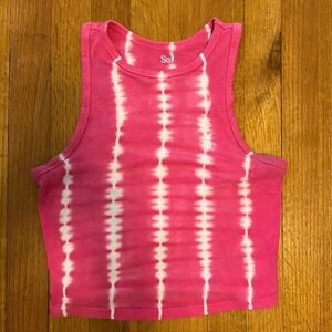 SO Hot Pink and White Tie-Dye Cropped Tank Top